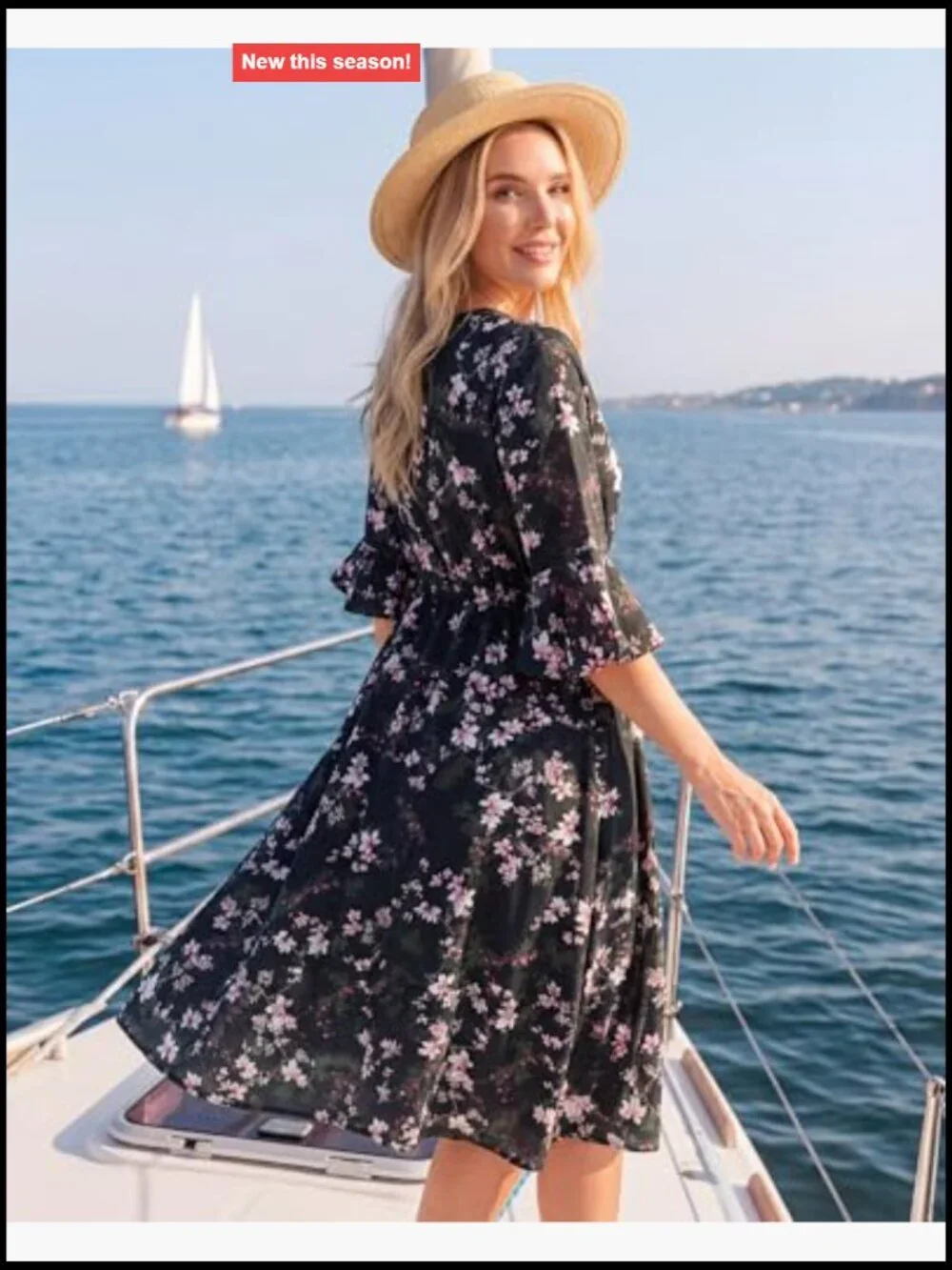Women's V Neck 3/4 Sleeve Chiffon Floral Midi Dress Casual